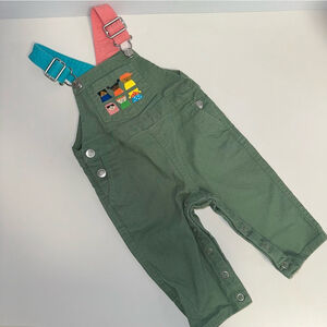 Baby Unisex Christian Robinson Overalls 6-9 M Olive Green Children Teal Pink
